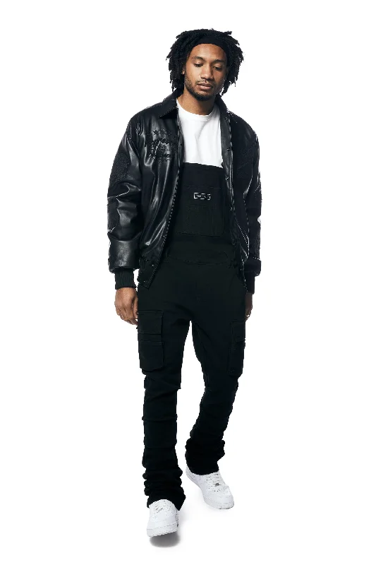 Vegan Leather Varsity Jacket - Black