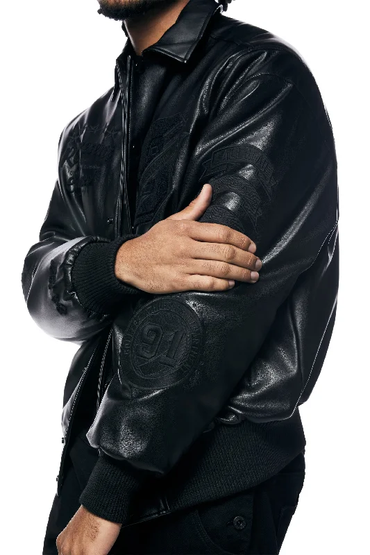 Vegan Leather Varsity Jacket - Black