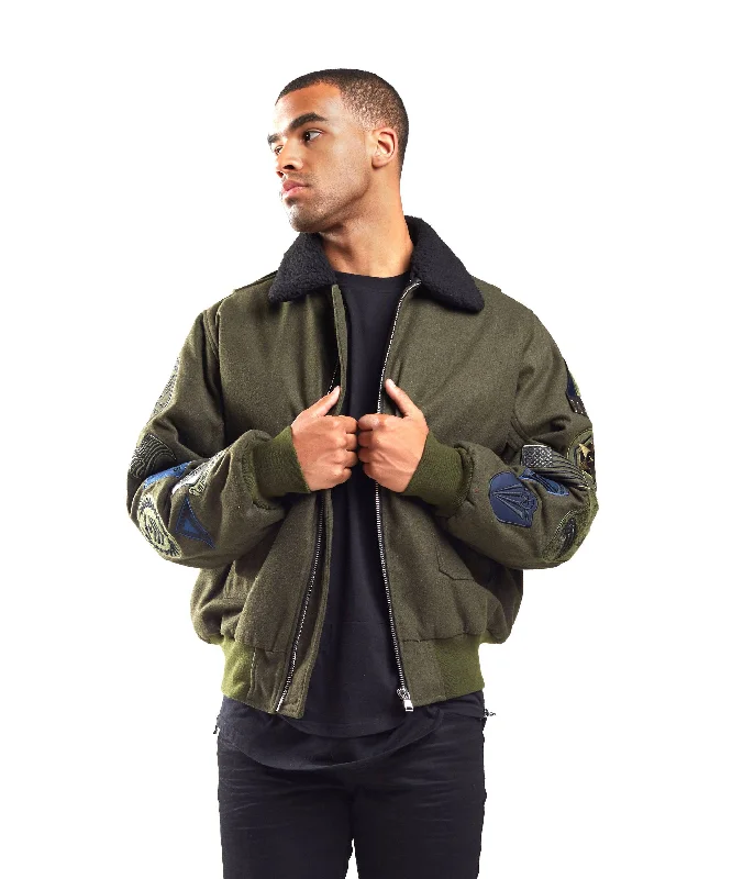 Wool Melton Multi Patch Jacket - Olive