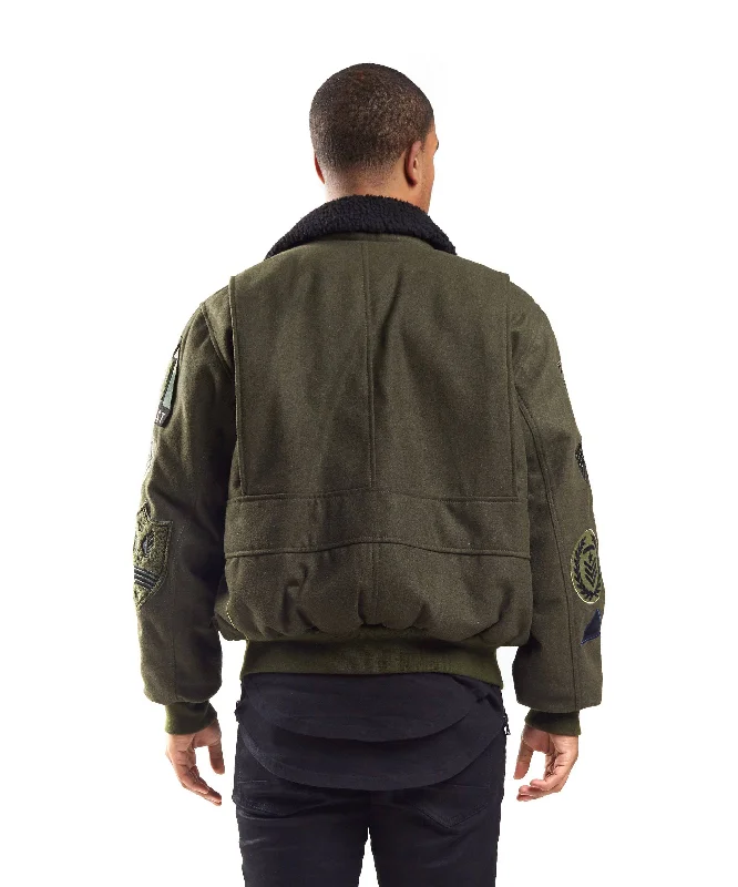 Wool Melton Multi Patch Jacket - Olive