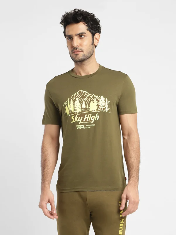 Men's Shirts with CollarsMen's Graphic Print Slim Fit T-shirt Olive