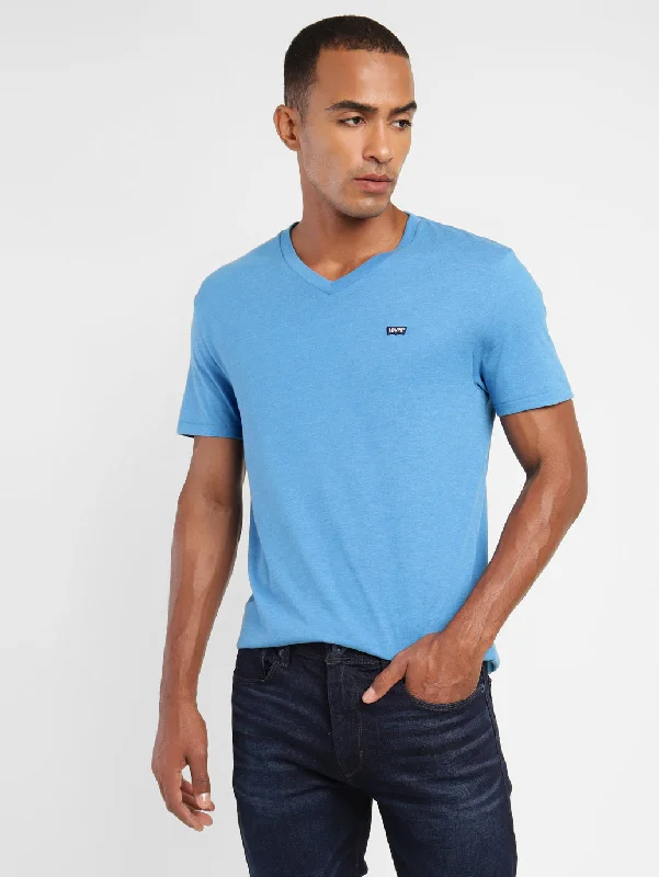 Elegant Men's Dress ShirtsMen's Solid V Neck T-shirt Blue