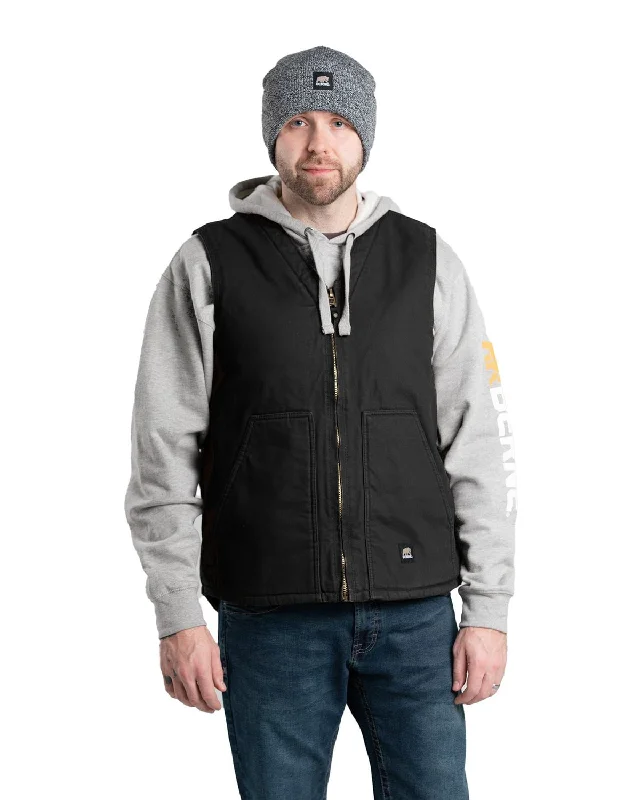 Men's Coats with Magnetic ClosuresBerne Apparel Mens Heartland Sherpa-Lined V-Neck Black 100% Cotton Cotton Vest