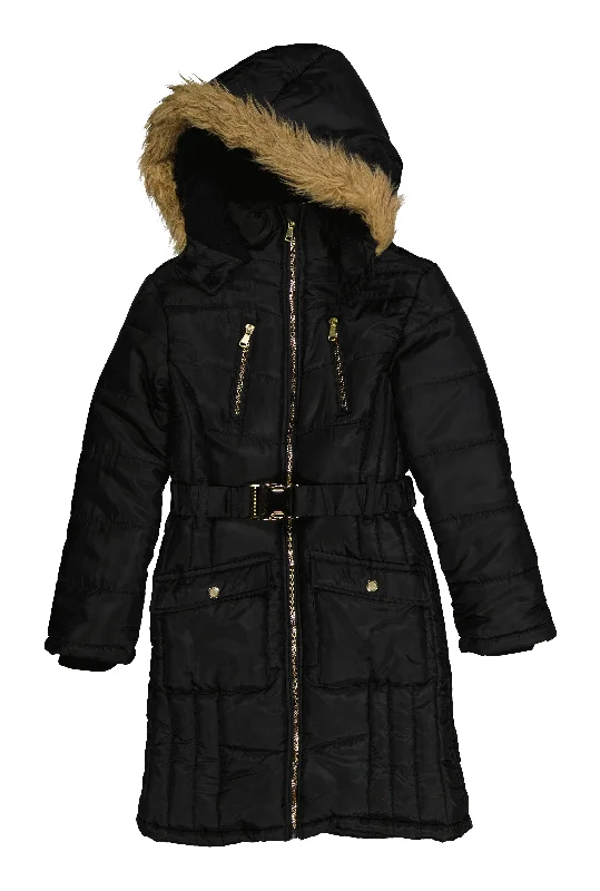 Essential Men's Puffer JacketsGirls Faux Fur Trim Hooded Puffer Jacket