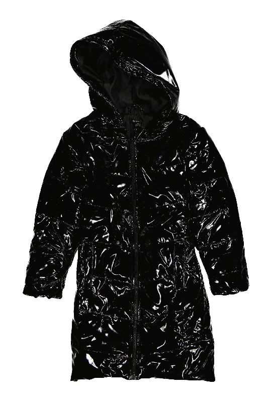 Men's Coats for SnowboardingGirls Faux Patent Leather Hooded Puffer Jacket