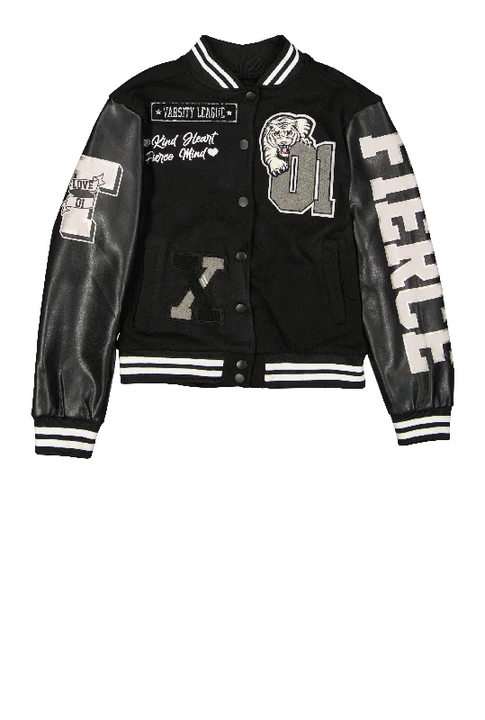 Men's Coats without LiningGirls Fierce Chenille Graphic Patch Varsity Jacket