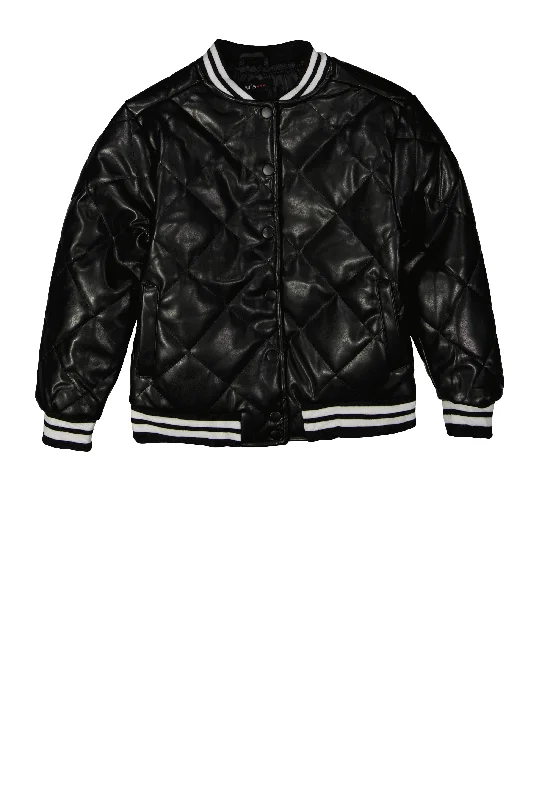 Trendy Men's Anorak JacketsGirls Quilted Faux Leather Jacket