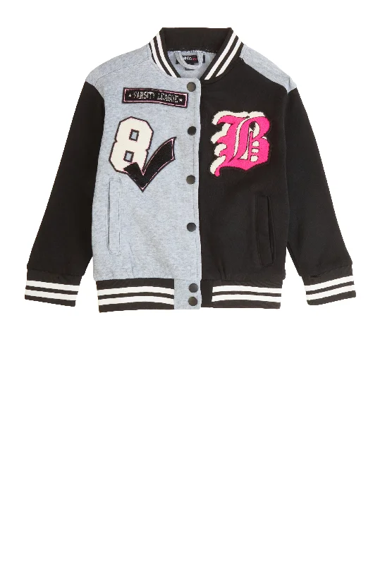 Men's Coats with Adjustable SleevesLittle Girls B Initial Chenille Patch Varsity Jacket