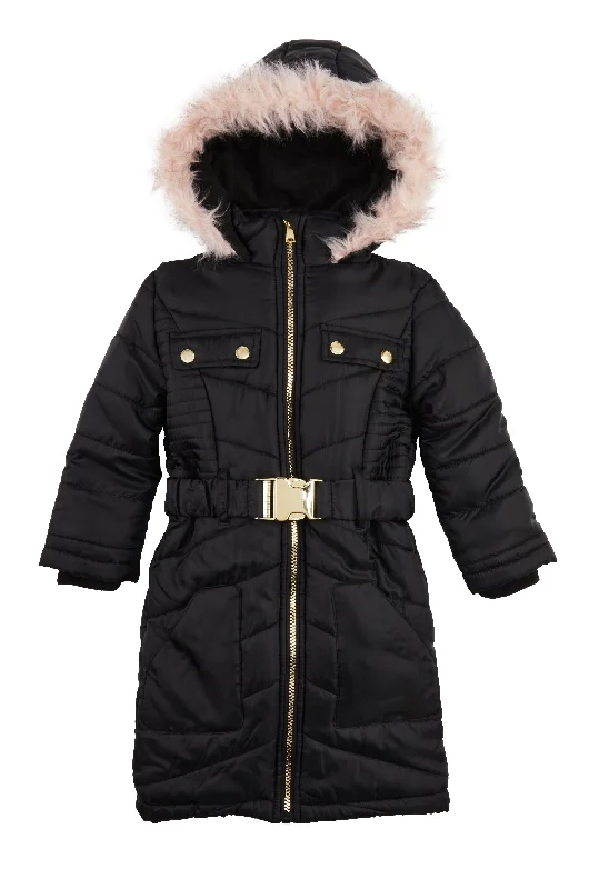 Men's Coats for BikingLittle Girls Belted Long Puffer Jacket