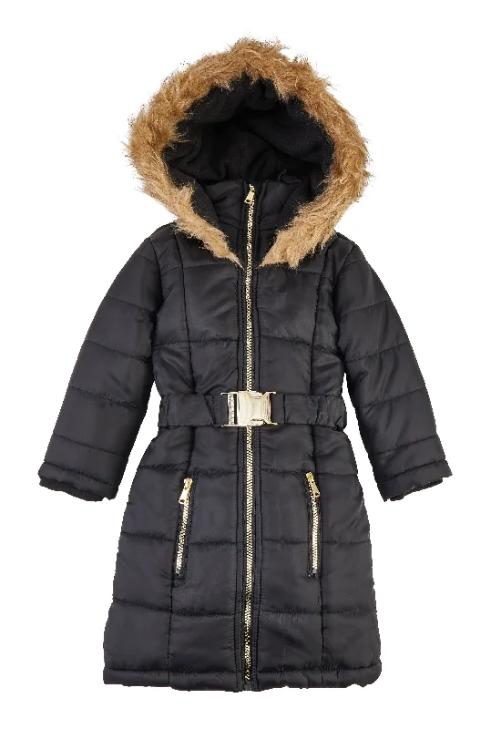 Men's Coats for SnowshoeingLittle Girls Faux Fur Trim Zip Front Long Puffer Jacket