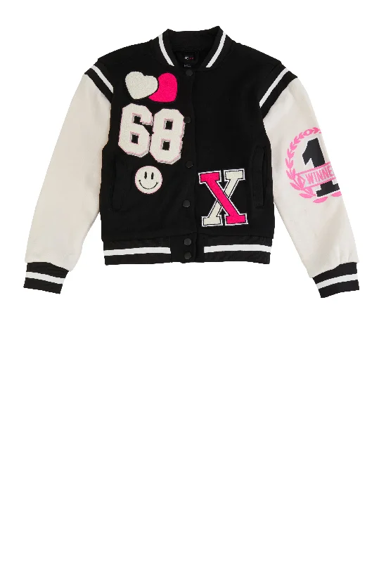 Warm Men's Down JacketsGirls 68 Graphic Chenille Patch Varsity Jacket