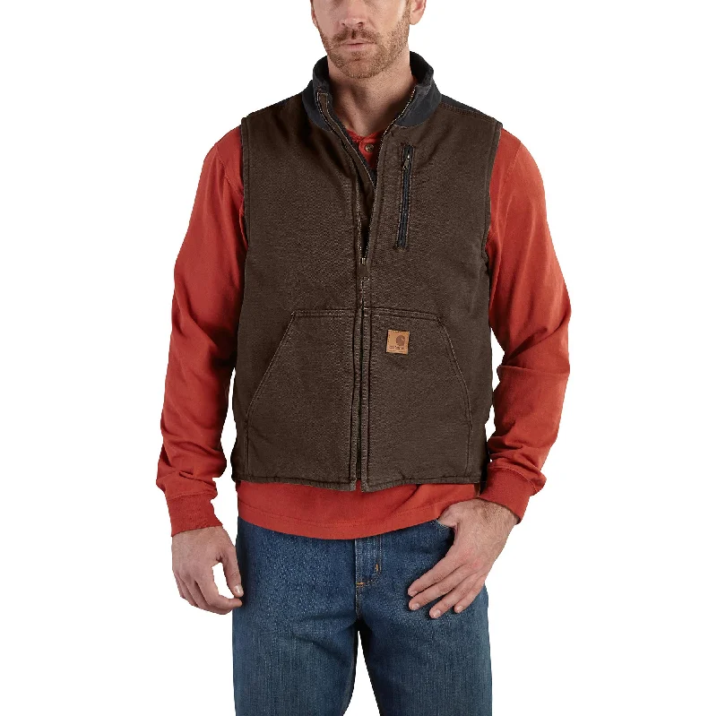 Comfortable Men's Parkas'Carhartt' Men's Sandstone Mock-Neck Sherpa Vest - Dark Brown