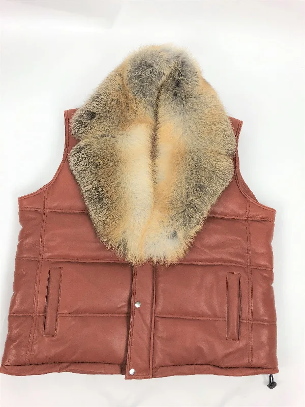 Men's Coats for Formal EventsMen's Leather Bubble Vest With Full Fox Fur Collar