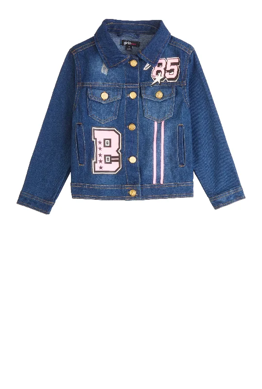 Men's Coats with Chest PocketsLittle Girls B Patch Graphic Jean Jacket