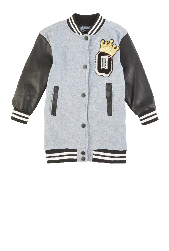 Men's Coats for City WearLittle Girls Q Chenille Crown Graphic Long Varsity Jacket