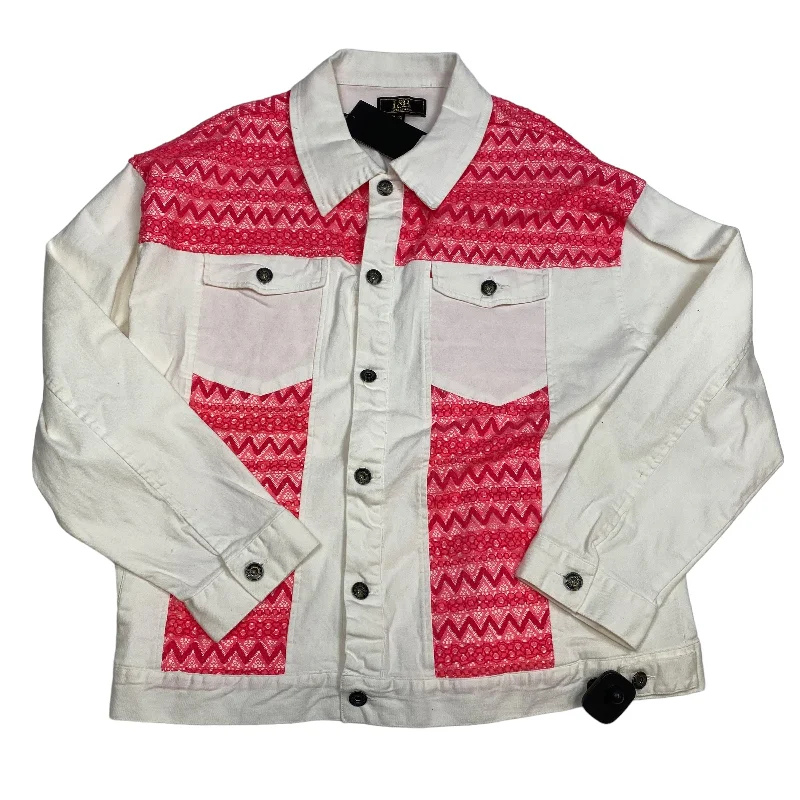 Men's Coats with Flannel LiningJacket Denim By Lucky And Blessed In Pink & White, Size: 2x