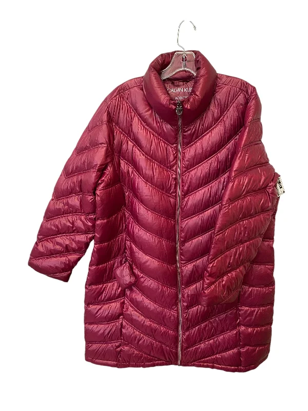 Men's Coats with PocketsJacket Puffer & Quilted By Calvin Klein In Red, Size: 1x