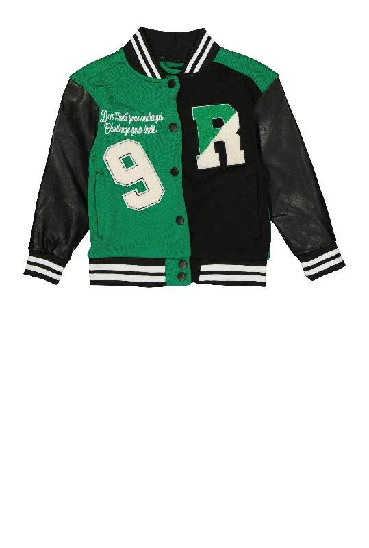 Winter-Ready Men's CoatsLittle Girls R Chenille Graphic Color Block Varsity Jacket