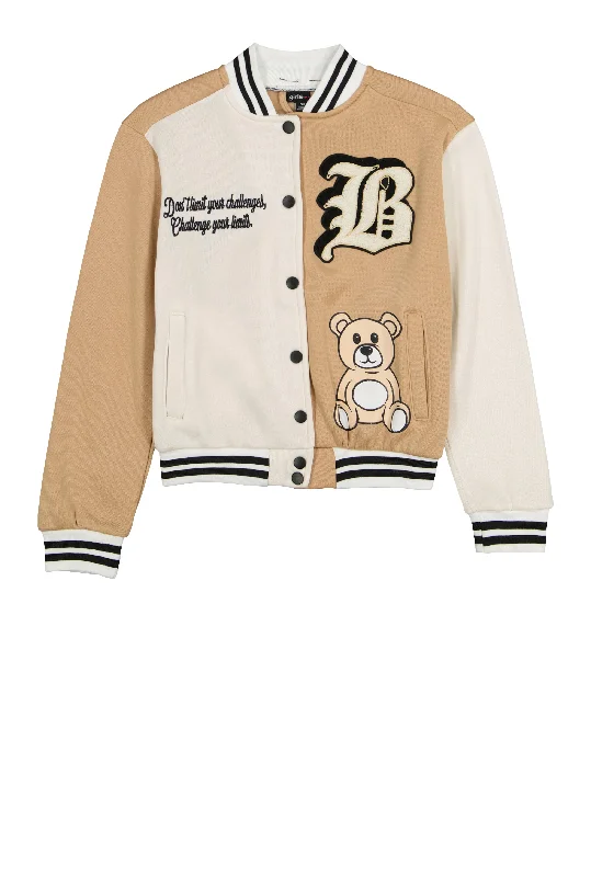 Men's Coats for Outdoor ActivitiesGirls B Initial Chenille Patch Graphic Varsity Jacket