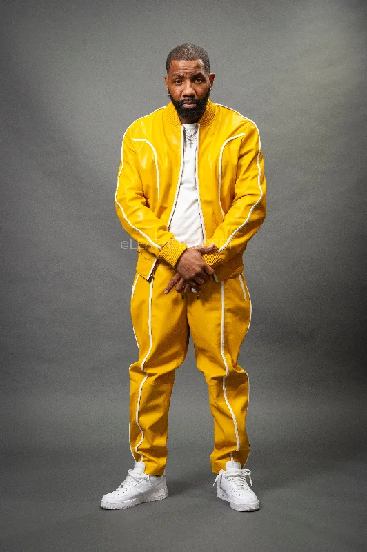 Men's Coats with Inner PocketsMen's Brayden Leather Track Suit Sweatsuit [Yellow/White]