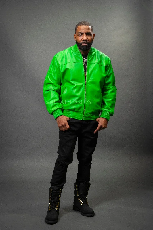 Men's Coats for BikingMen's Classic Baseball Leather Jacket Green