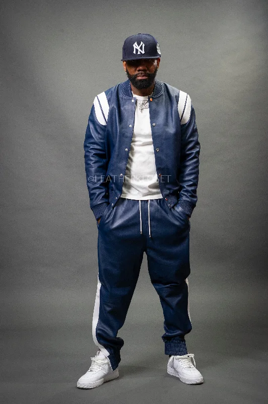 Men's Coats with Ripstop FabricMen's Liam Leather Track Suit [Navy/White]