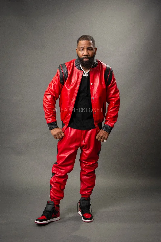 Modern Men's Field JacketsMen's Liam Leather Track Suit [Red/Black]