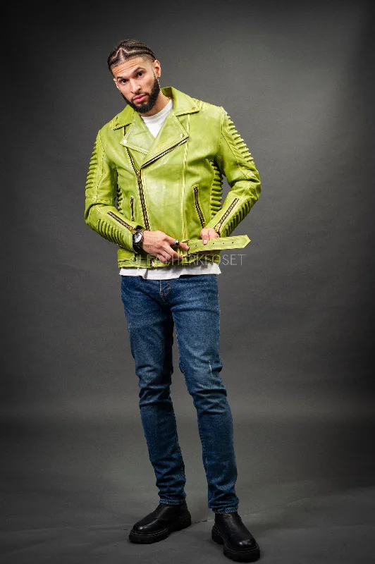 Men's Coats with ButtonsMen's Trey Biker Jacket [Green Distressed]