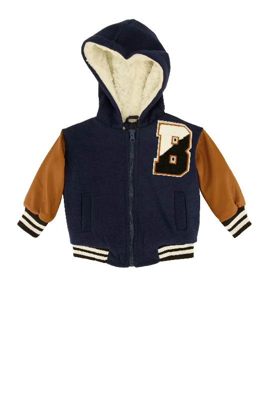 Men's Coats with Tactical FeaturesBaby Boys 0-9M Color Blocked Hooded Varsity Jacket