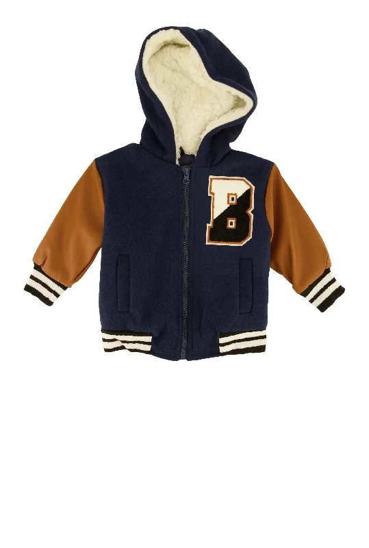 Men's Coats with Magnetic ClosuresBaby Boys 12-24M Color Blocked Hooded Varsity Jacket