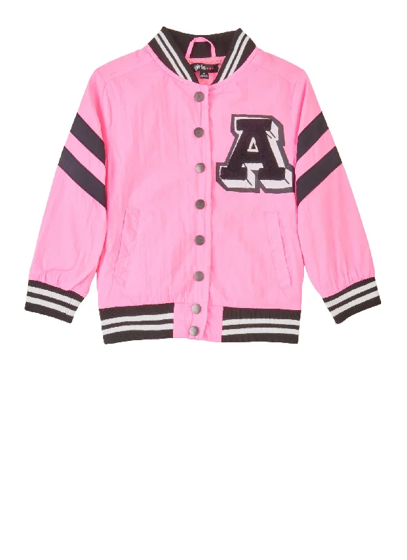 Men's Coats for Winter SportsLittle Girls Chenille Graphic Patch Varsity Jacket