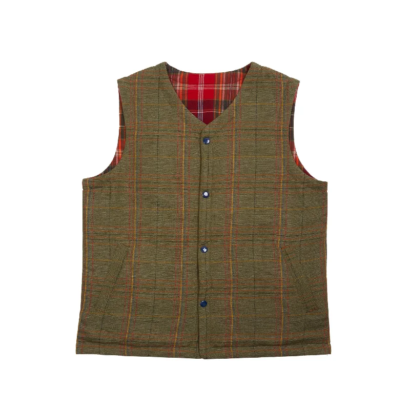 Men's Coats with ZippersOriginal Madras Reversible Quilted Vest in Green Plaid