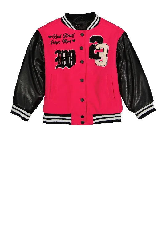 Men's Coats with HoodsGirls Love 23 Chenille Patch Graphic Varsity Jacket