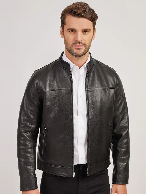 Men's Coats with Belted WaistsLeather Racer Jacket