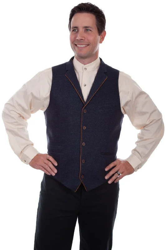 Men's Coats with Contrast StitchingScully Mens Blue Cotton Blend Banker Vest Vest