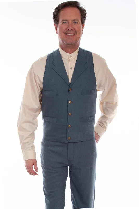 Men's Coats for WalkingScully Mens Blue Cotton Blend Herringbone Vest