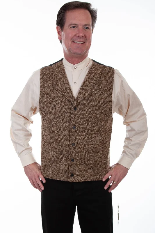 Men's Coats with ButtonsScully Mens Brown 100% Wool Herringbone Vest