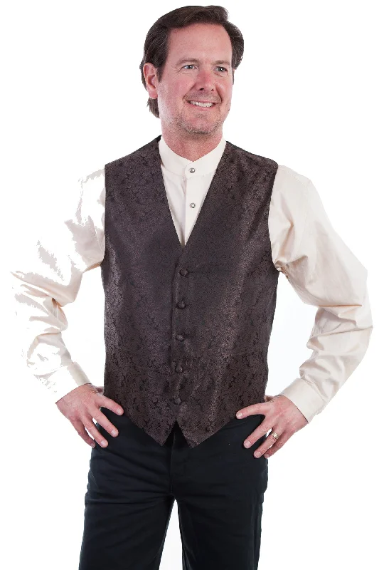 Men's Coats for Rainy WeatherScully Mens Brown Polyester Paisley No Lapel Vest