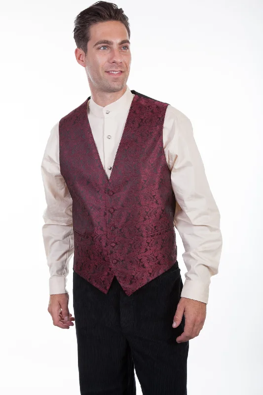 Men's Coats without LiningScully Mens Burgundy Polyester Paisley No Lapel Vest