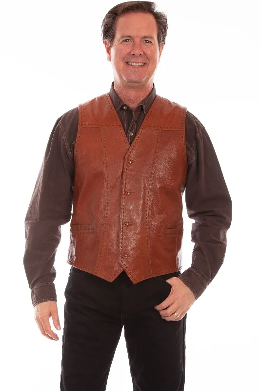 Luxurious Men's Cashmere CoatsScully Mens Cognac Leather Pick Stitch Vest