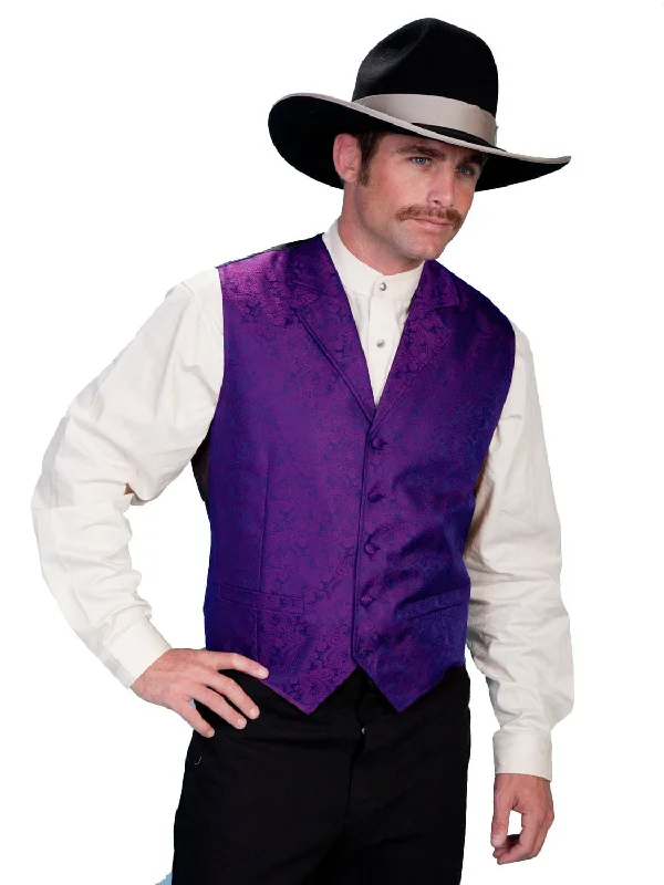 Men's Coats with Relaxed FitsScully Mens Purple Polyester Classic Paisley Vest