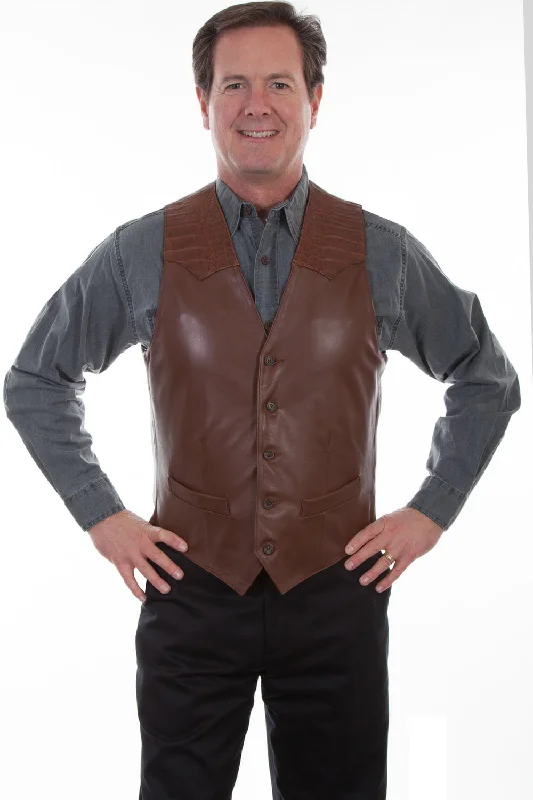 Men's Coats with Inner PocketsScully Mens Tobacco Lamb Leather Caiman Inset Vest