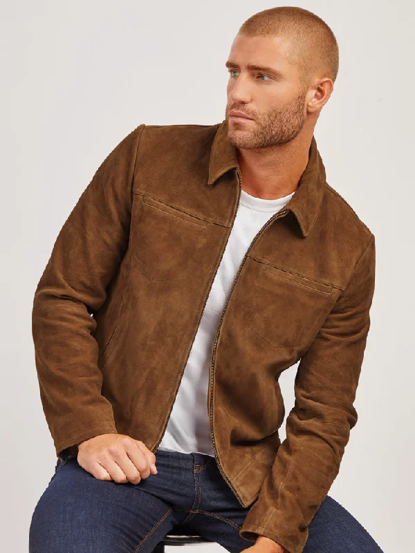 Men's Coats with Embroidered DetailsSuede Trucker Jacket