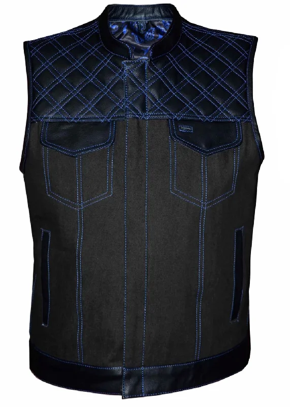 Men's Coats for Rainy Weather'Unik' Men's Blue Diamond Stitch Club Vest - Black / Blue