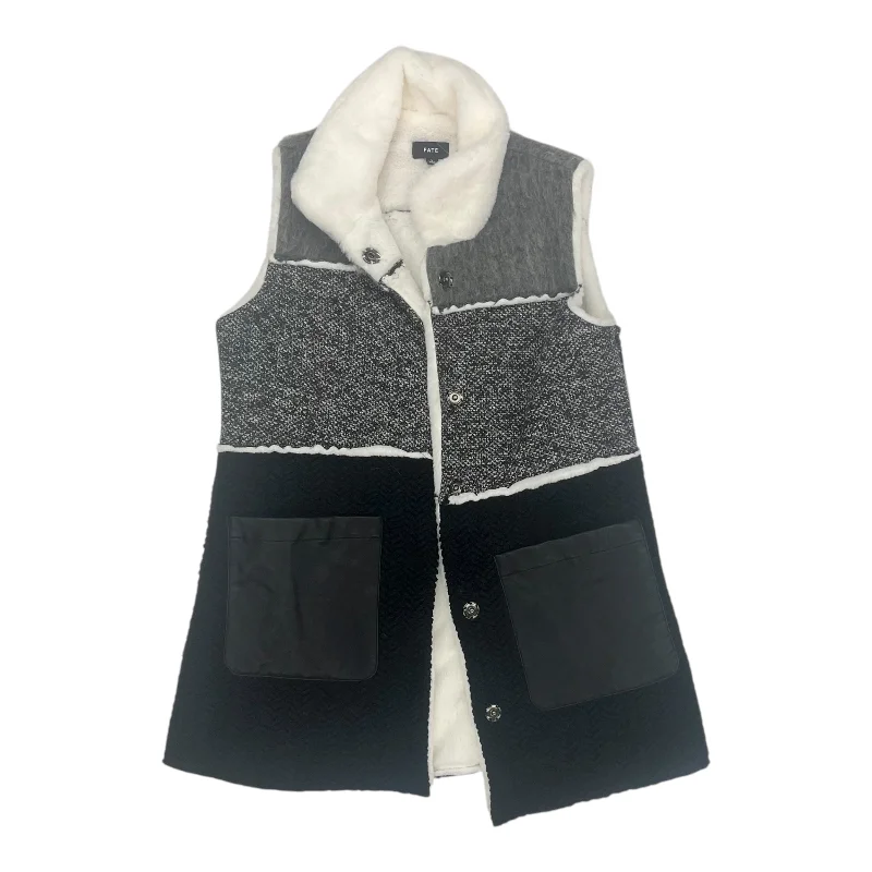 Men's Coats with Wind-Resistant FabricVest Faux Fur & Sherpa By Fate In Black & Grey, Size:L