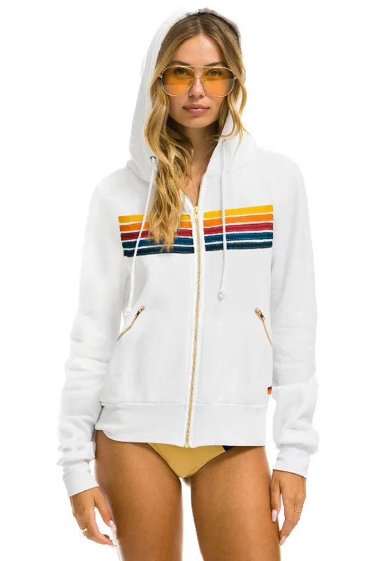 Best Men's Pullover Hoodies5 STRIPE ZIP HOODIE  W/ ZIP POCKETS - WHITE