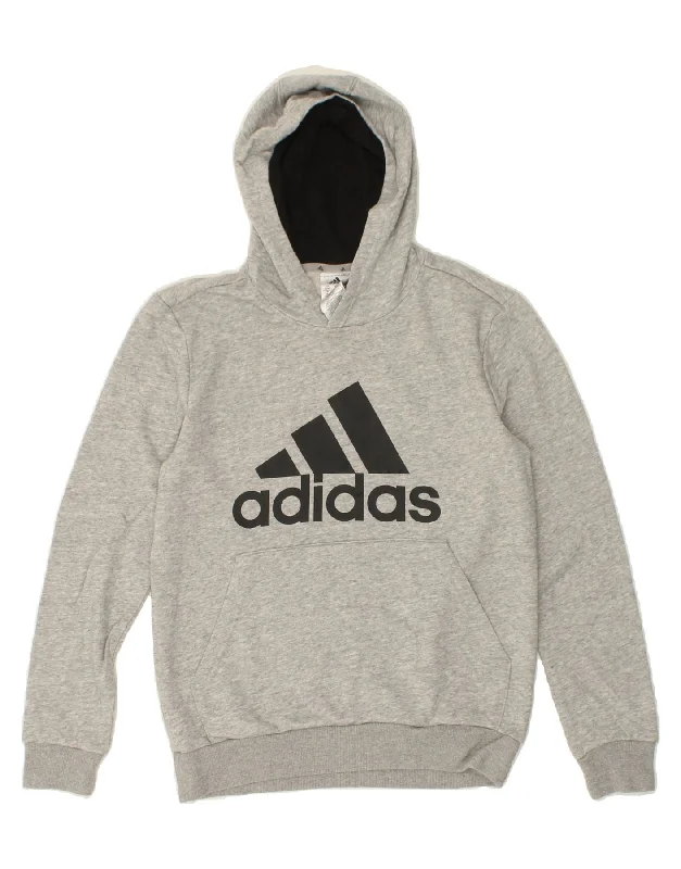 Men's Hoodies with Heavy-Duty ZippersADIDAS Boys Graphic Hoodie Jumper 13-14 Years Grey Cotton