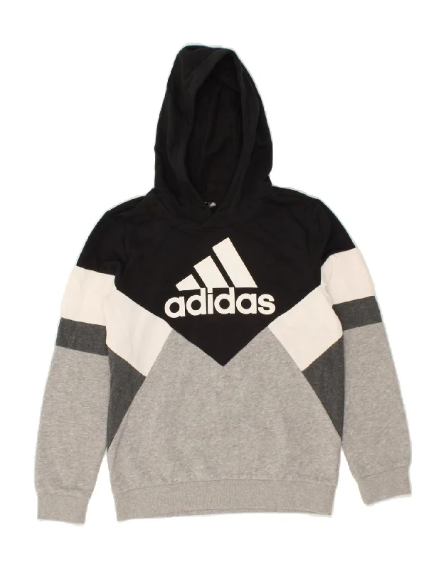 Men's Hoodies with LogoADIDAS Boys Graphic Hoodie Jumper 9-10 Years Grey Colourblock