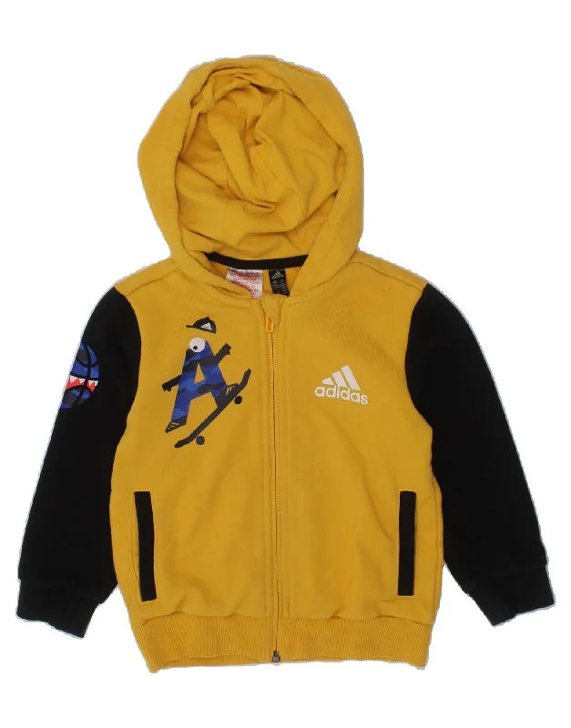 Men's Hoodies for TravelADIDAS Boys Graphic Zip Hoodie Sweater 3-4 Years Yellow Colourblock Cotton