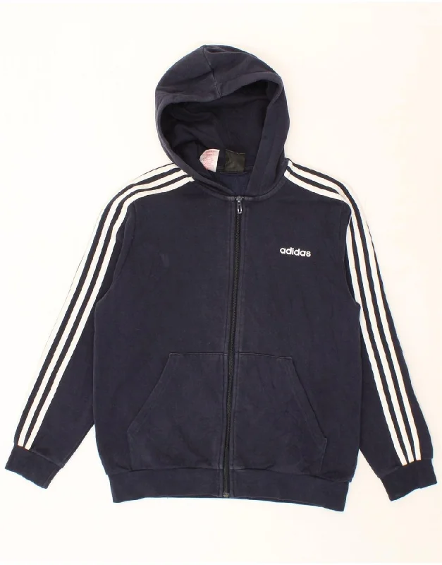 Men's Hoodies with Flannel LiningADIDAS Boys Zip Hoodie Sweater 13-14 Years Navy Blue Cotton